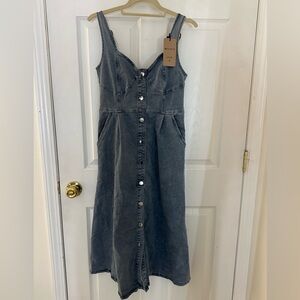 Blue Denim Midi Button Dress